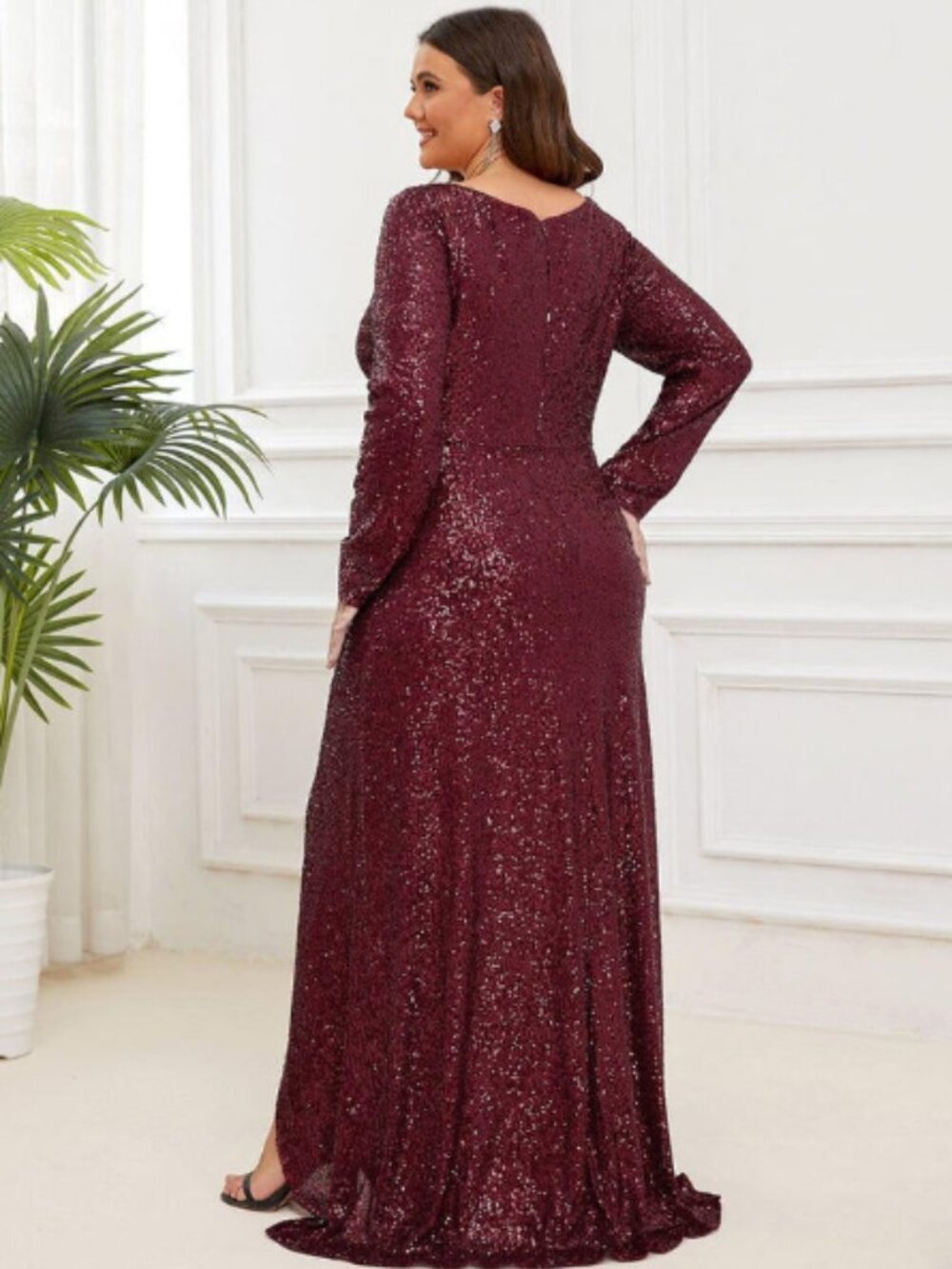 NWT Ever Pretty Syren Sequin V-Neck Gown with High Slit - Plus - Picture 2 of 13